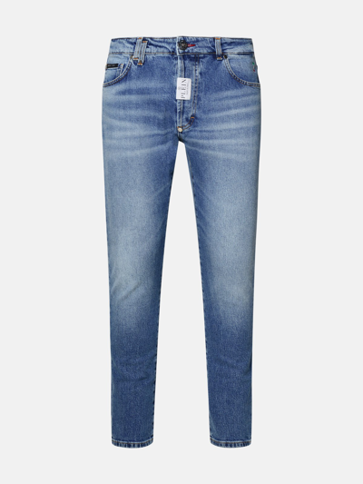 Shop Philipp Plein Light Blue Cotton Jeans