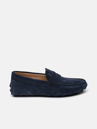 Shop Tod's Blue Suede Bubble Loafers