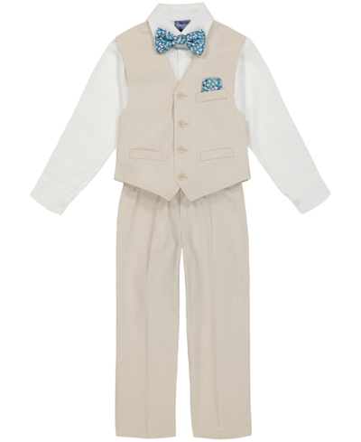 Shop Nautica Baby Boys Natural Linen Look Vest Set In Light Khaki
