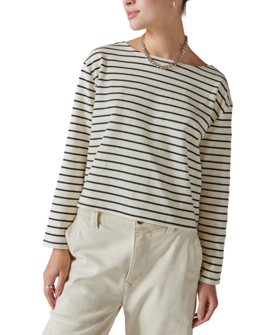Shop Lucky Brand Women's Breton Striped Cotton Long-sleeve T-shirt In Cream,black