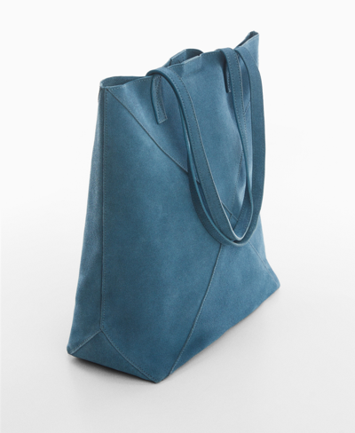 Shop Mango Women's Leather Shopper Bag In Blue
