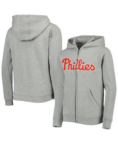 Outerstuff Youth Heather Gray Philadelphia Phillies Wordmark Full-zip Fleece Hoodie In Heather Gray