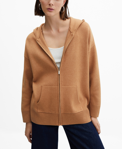 Shop Mango Women's Zip-up Knitted Sweatshirt In Medium Brown