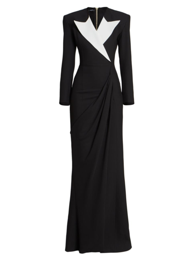 Shop Balmain Women's Two-tone Tuxedo Gown In Black White