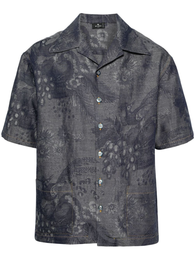 Shop Etro Patterned-jacquard Shirt In Blue