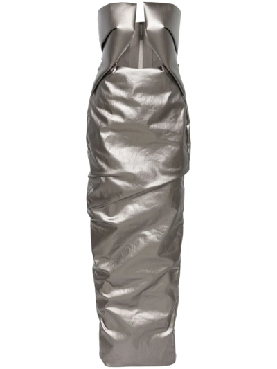 Shop Rick Owens Long Strapless Dress In Grey