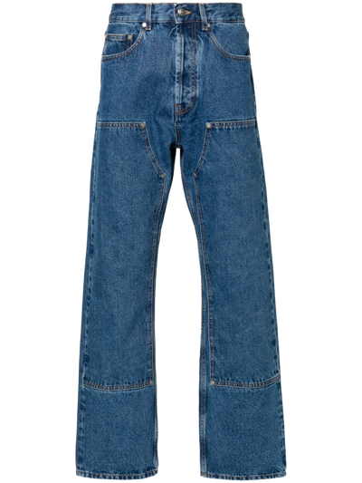 Shop Palm Angels Straight Embossed Jeans In Blue