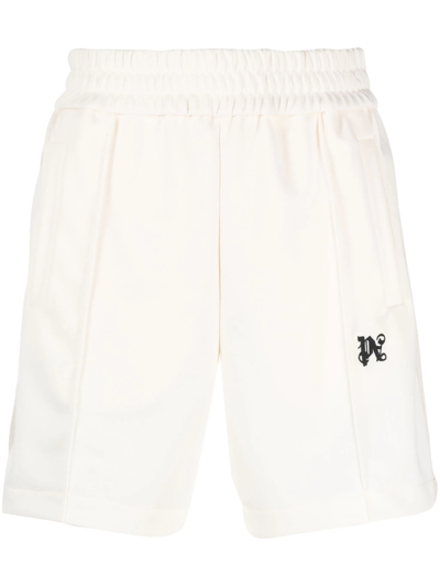 Shop Palm Angels Striped Sports Shorts With Embroidery In White