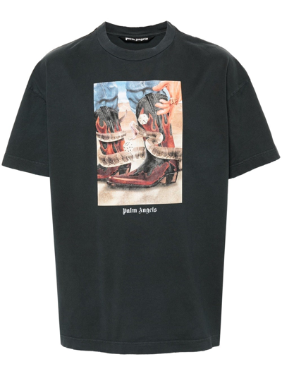Shop Palm Angels T-shirt With Western Print In Black