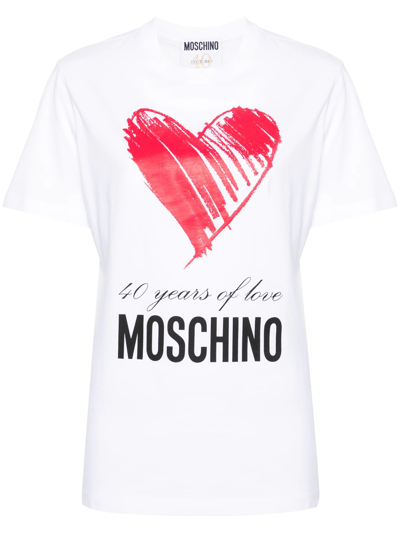 Shop Moschino T-shirt With Heart Motif In White