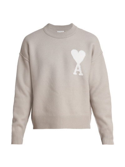 Shop Ami Alexandre Mattiussi Men's Ami De Coeur Wool Crewneck Sweater In Sauge Ecru