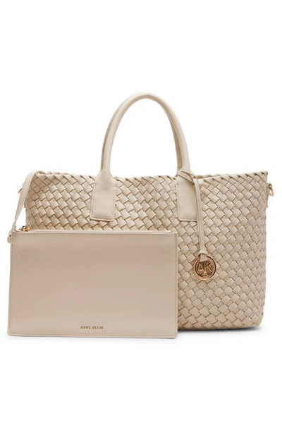 Shop Anne Klein Large Woven Tote In Chalk