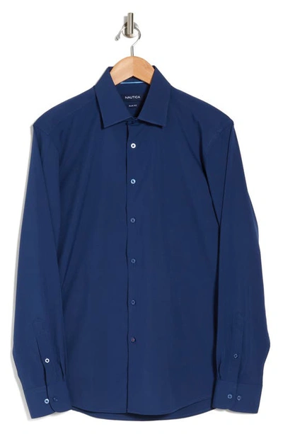 Shop Nautica Slim Fit Estate Blue Stretch Dress Shirt