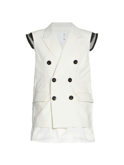 Shop Sacai Women's Chalk Stripe Double-breasted Vest In Off White