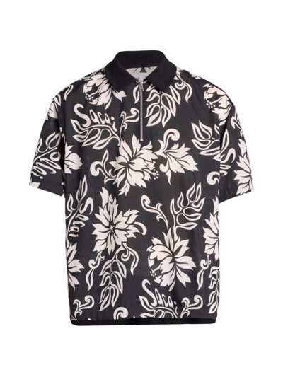 Shop Sacai Men's Floral Half-zip Pullover In Black