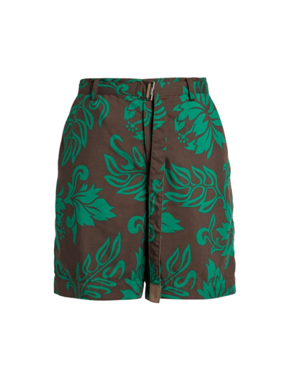 Shop Sacai Men's Belted Floral Shorts In Green
