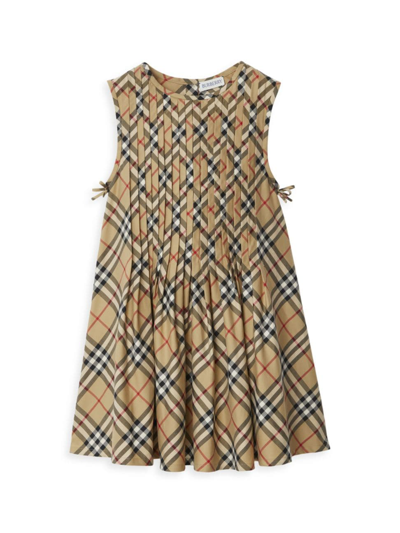 Shop Burberry Little Girl's & Girl's Pleated Check Sleeveless Dress In Archive Beige Check
