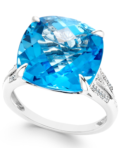 Shop Macy's Blue Topaz (11 Ct. T.w.) And Diamond (1/8 Ct. T.w.) Ring In 14k White Gold