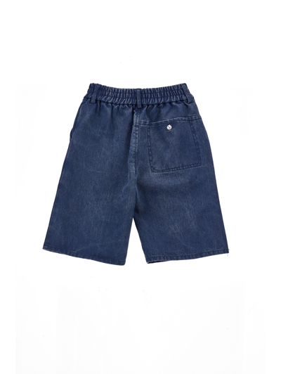 Monnalisa Faded Cloth Bermuda Shorts In Blu Stone Denim