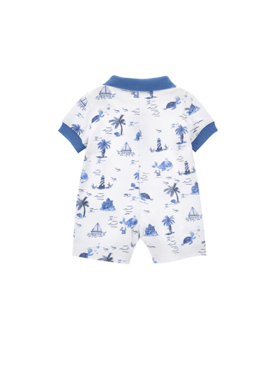 Monnalisa Romper With Contrasting Collar In White + Blue