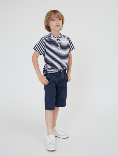 Monnalisa Faded Cloth Bermuda Shorts In Blu Stone Denim