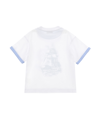 Monnalisa Jersey T-shirt With Pirate Print In White + Blue