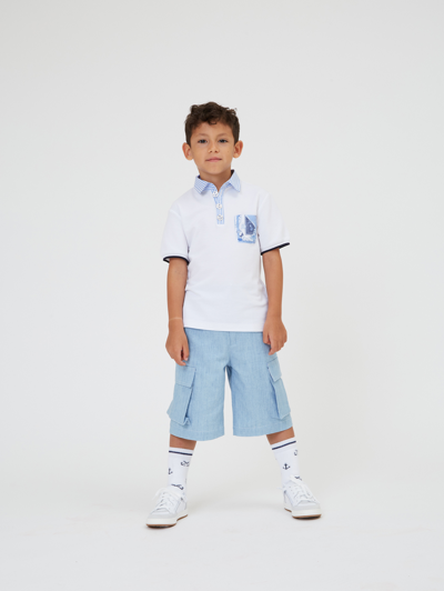 Monnalisa Jersey T-shirt With Pirate Print In White + Blue