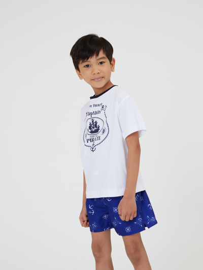 Monnalisa Marine Print Beach Bermuda Shorts In Navy Blue