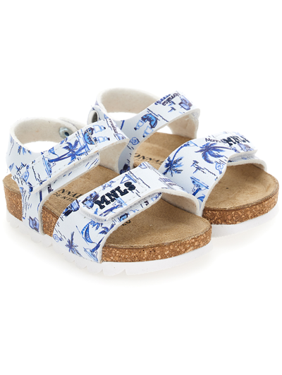 Monnalisa Comfortable Marine Print Sandals In Sky Blue + Bluette