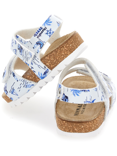 Shop Monnalisa Comfortable Marine Print Sandals In Sky Blue + Bluette