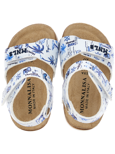 Monnalisa Comfortable Marine Print Sandals In Sky Blue + Bluette