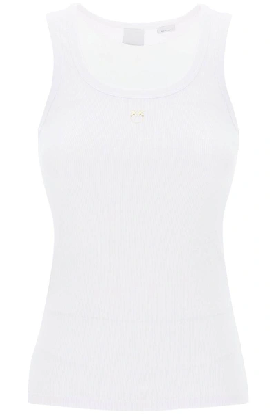Shop Pinko Slim Fit Ribbed Tank Top In White