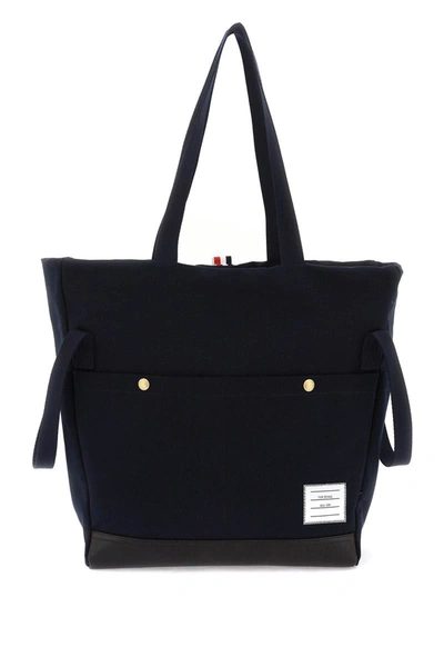 Shop Thom Browne Canvas Tote Bag With Handles And In Multicolor