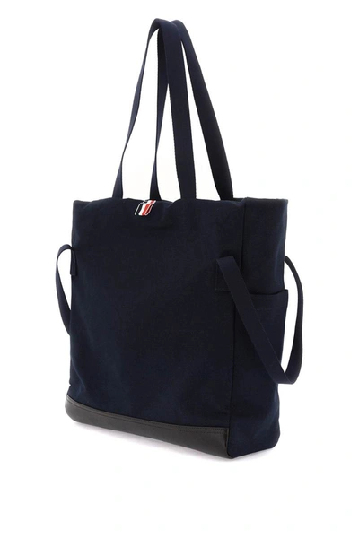 Shop Thom Browne Canvas Tote Bag With Handles And In Multicolor