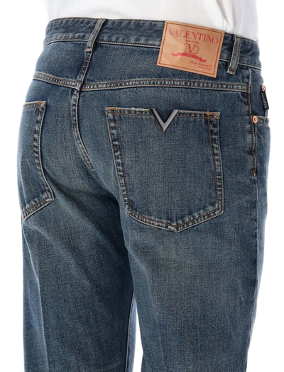 Shop Valentino Garavani Slim Denim Jeans In Dark Blue Wash