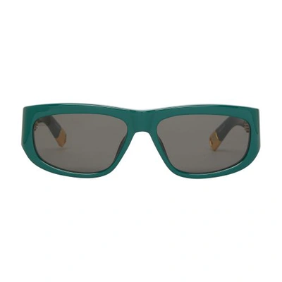 Shop Linda Farrow Pilota Sunglasses In Green_yellow_gold_grey