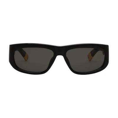 Shop Linda Farrow Pilota Sunglasses In Black_yellow_gold_grey