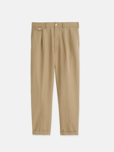 Shop Alex Mill Standard Pleated Pant In Cotton Linen In Khaki