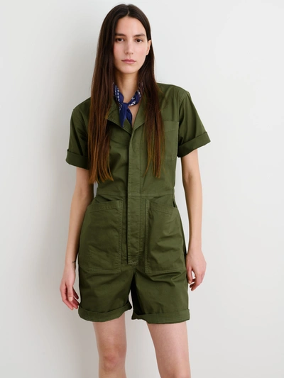 Shop Alex Mill Standard Short Jumpsuit In Cotton Twill In Army Green