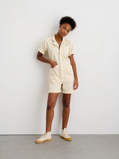 Shop Alex Mill Standard Short Jumpsuit In Cotton Twill In Oatmilk