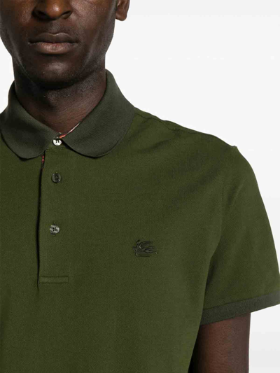 Shop Etro Pegasus Motif Polo Shirt In Green