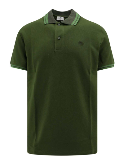 Shop Etro Cotton Polo Shirt With Pegaso Embroidery In Green