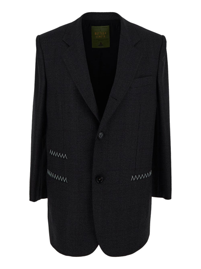 Shop Bottega Veneta Wool Prince Of Wales Jacket In Grey
