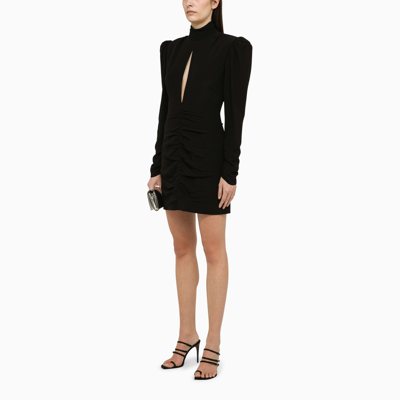 Shop Alessandra Rich Black Draped Silk Minidress