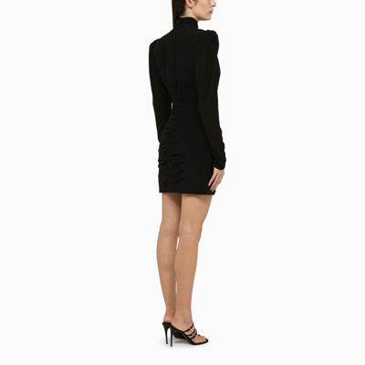 Shop Alessandra Rich Black Draped Silk Minidress