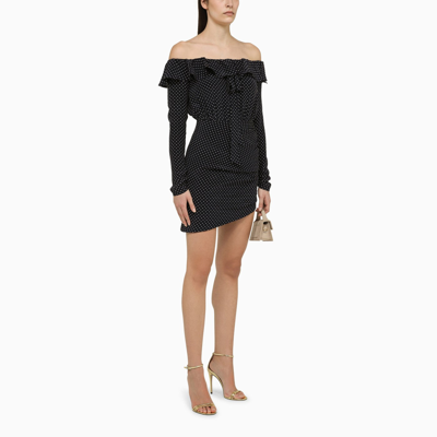 Alessandra Rich Off-shoulder Polka Dots Silk Mini Dress