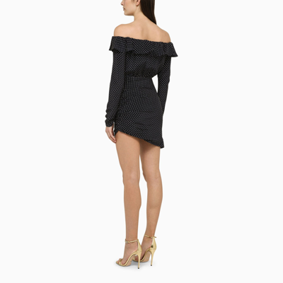 Alessandra Rich Off-shoulder Polka Dots Silk Mini Dress