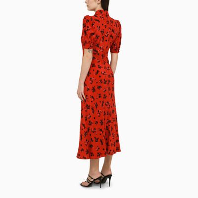 Shop Alessandra Rich Red Silk Dress With Rose Print