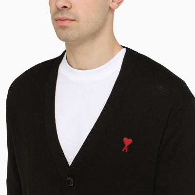 Shop Ami Alexandre Mattiussi Ami Paris Ami De Coeur Black Wool Cardigan