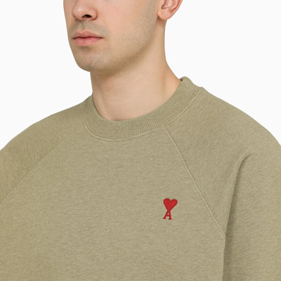 Shop Ami Alexandre Mattiussi Ami Paris Ami De Coeur Sage Green Crewneck Sweatshirt